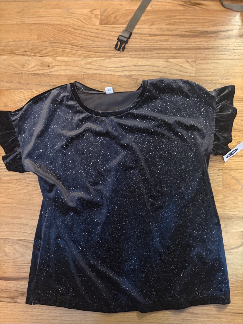 Old Navy Dark Grey Sparkle Short Sleeve Velvet Top Size L NWT